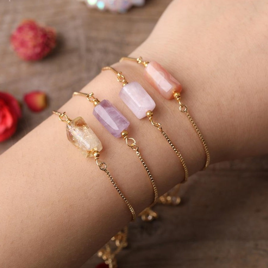 Bracelet Fin Ajustable avec Pierre Naturelle - Bijou de Bien-être et Amour