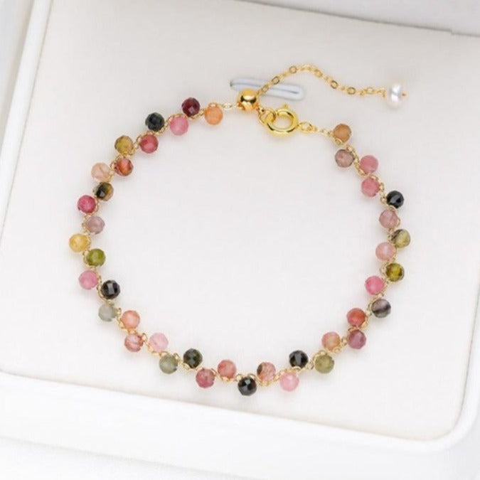 Bracelet Élégant en Tourmaline Multicolore - Bijou de Bien-être et Harmonie