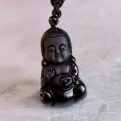 Pendentif Bouddha en Obsidienne Noire - Bijou de Bien-être et Harmonie