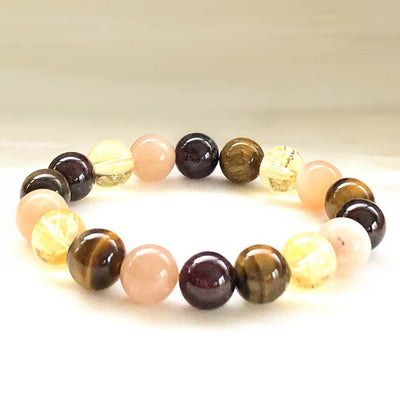 Bracelet "Joie Divine" en Pierre de Soleil, Grenat, Oeil de Tigre & Citrine - Bijou de Bien-être et Harmonie