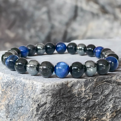 Bracelet "Guidance Intérieure" en Hématite, Tourmaline Noire & Oeil de Tigre Bleu - Bijou de Bien-être et Harmonie