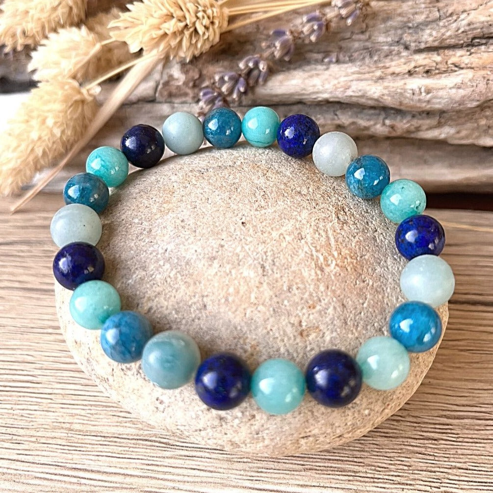 Bracelet "Océan" en Amazonite, Lapis Lazuli, Aigue-Marine & Apatite - Bijou de Bien-être et Harmonie