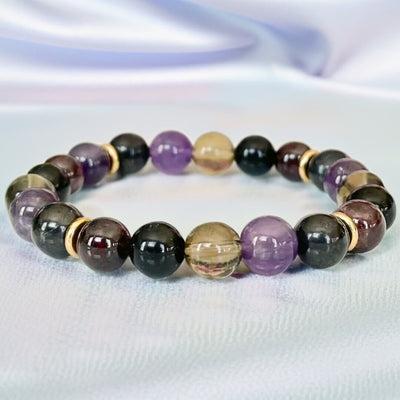 Bracelet "Harmonie & Protection" en Shungite, Quartz Fumé, Améthyste & Grenat - Bijou de Bien-être et Harmonie