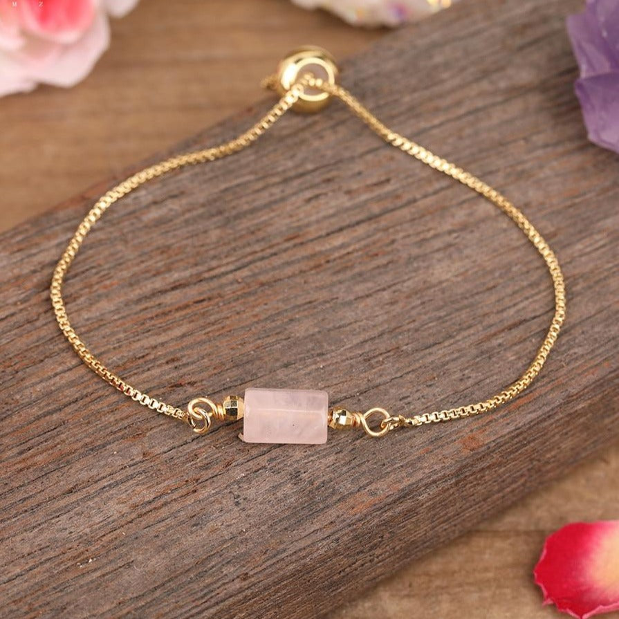 Bracelet Fin Ajustable avec Pierre Naturelle - Bijou de Bien-être et Amour