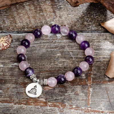 Bracelet "Amour & Spiritualité" en Améthyste & Quartz Rose - Bijou de Bien-être et Amour