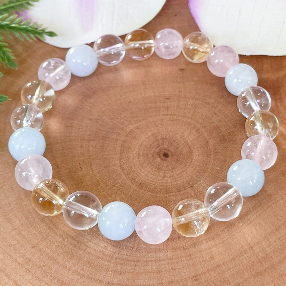 Bracelet "Existence" en Aigue-Marine, Quartz Rose, Citrine & Quartz - Bijou de Bien-être et Harmonie