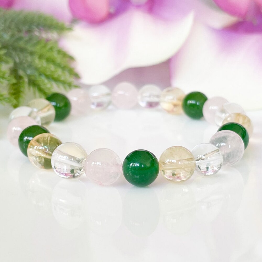 Bracelet "Chance & Opportunité" en Aventurine, Citrine, Quartz Rose & Cristal Clair - Bijou de Bien-être et Harmonie