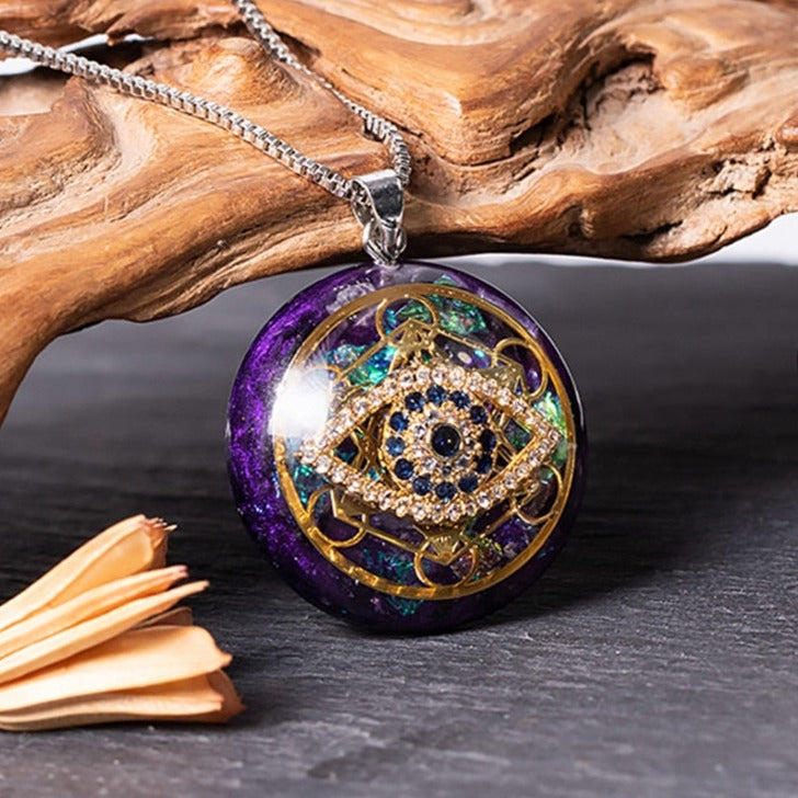 Pendentif Orgonite "Révélation Sacrée" - Oeil Bleu & Métatron - Bijou de Bien-être et Harmonie