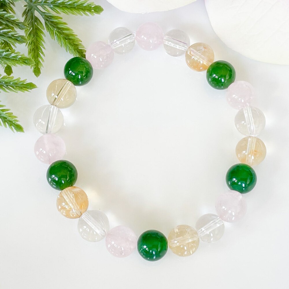 Bracelet "Chance & Opportunité" en Aventurine, Citrine, Quartz Rose & Cristal Clair - Bijou de Bien-être et Harmonie