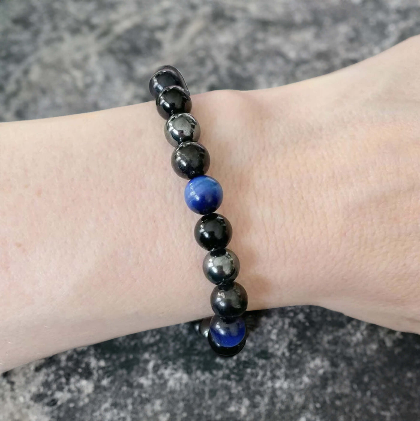 Bracelet "Guidance Intérieure" en Hématite, Tourmaline Noire & Oeil de Tigre Bleu - Bijou de Bien-être et Harmonie