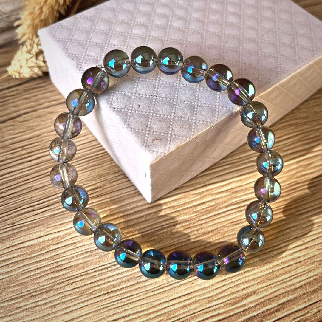 Bracelet "Énergie Céleste" en Aqua Aura - Bijou de Bien-être et Harmonie