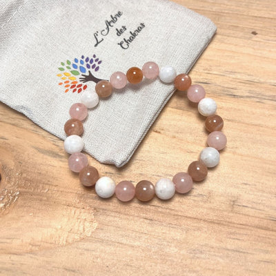 Bracelet "Vénus" en Pierre de Soleil, Quartz Rose & Pierre de Lune - Bijou de Bien-être et Harmonie