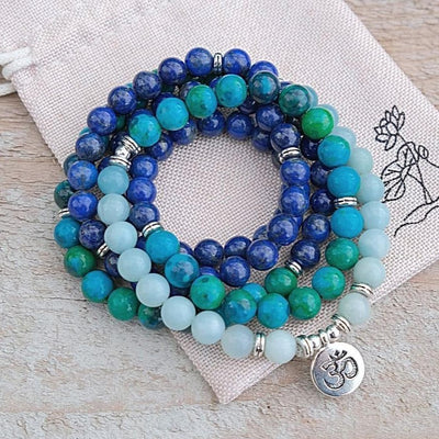 Bracelet Mala "Acceptation" en Chrysocolle, Lapis Lazuli & Amazonite - Bijou de Bien-être et Harmonie