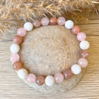 Bracelet "Vénus" en Pierre de Soleil, Quartz Rose & Pierre de Lune - Bijou de Bien-être et Harmonie