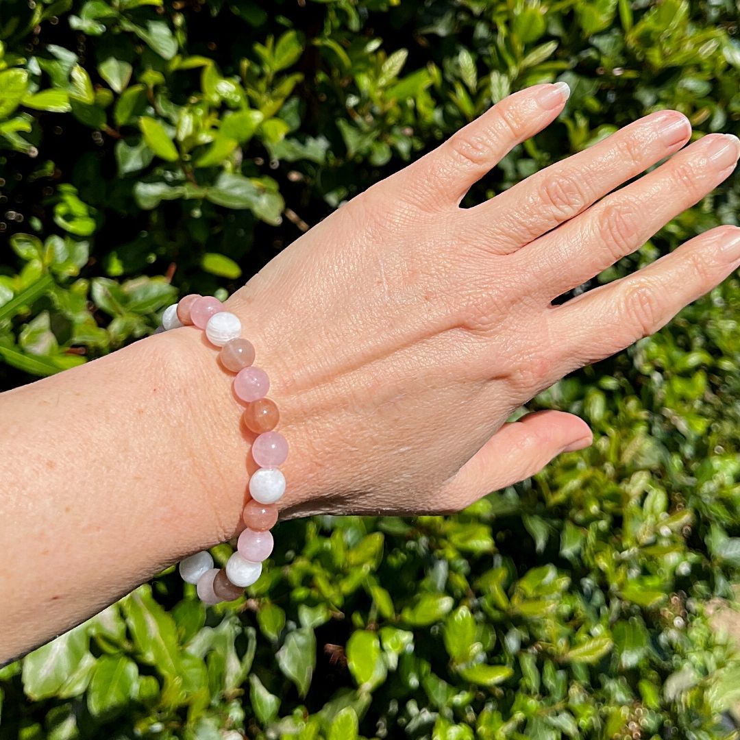 Bracelet "Vénus" en Pierre de Soleil, Quartz Rose & Pierre de Lune - Bijou de Bien-être et Harmonie