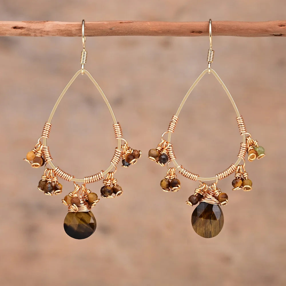 Boucles d'Oreilles "Rétro" en Pierres Naturelles - Bijou de Bien-être et Harmonie