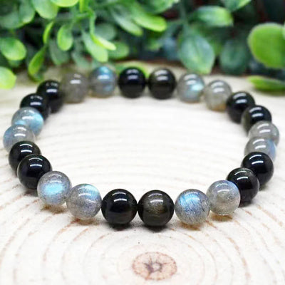 Bracelet "Refuge Spirituel" en Labradorite & Obsidienne Dorée - Bijou de Bien-être et Harmonie