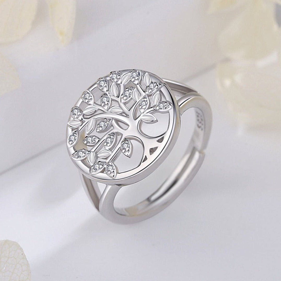 Bague Ajustable "Arbre de Vie Étincelant" en Argent - Bijou de Bien-être et Harmonie.