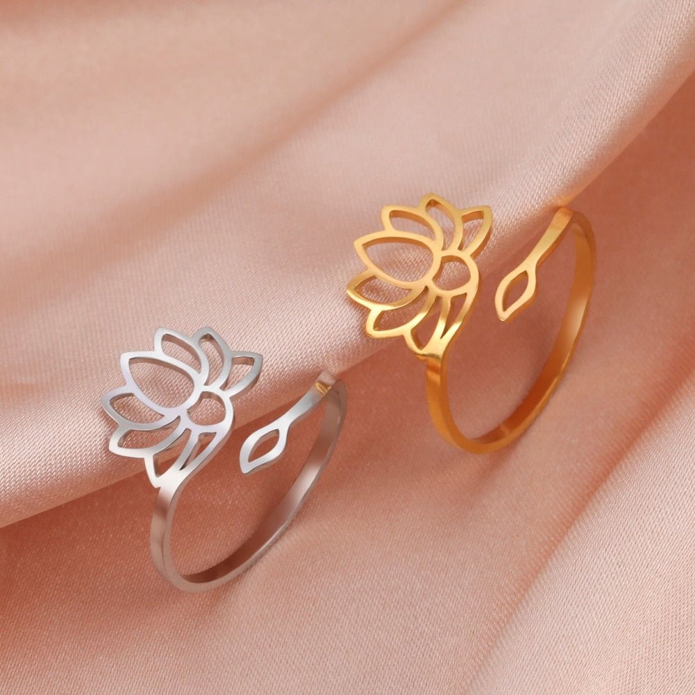 Bague Ajustable Lotus Divin - Bijou de Bien-être et Harmonie.