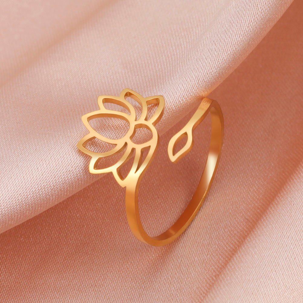 Bague Ajustable Lotus Divin - Bijou de Bien-être et Harmonie.