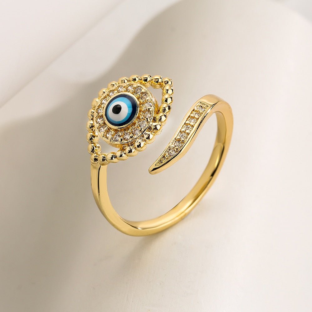 Bague Ajustable Oeil Bleu Porte-Bonheur - Bijou de Bien-être et Harmonie.