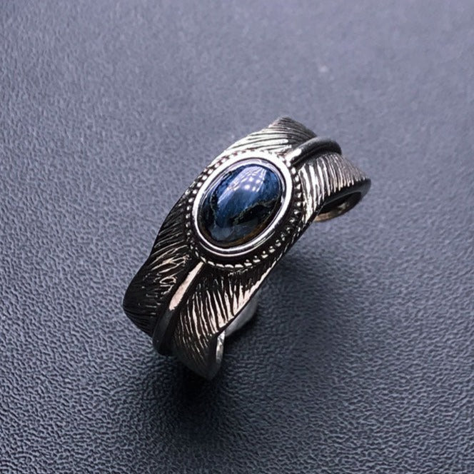 Bague Ajustable "Plume de Sagesse" en Pietersite - Bijou de Bien-être et Harmonie.