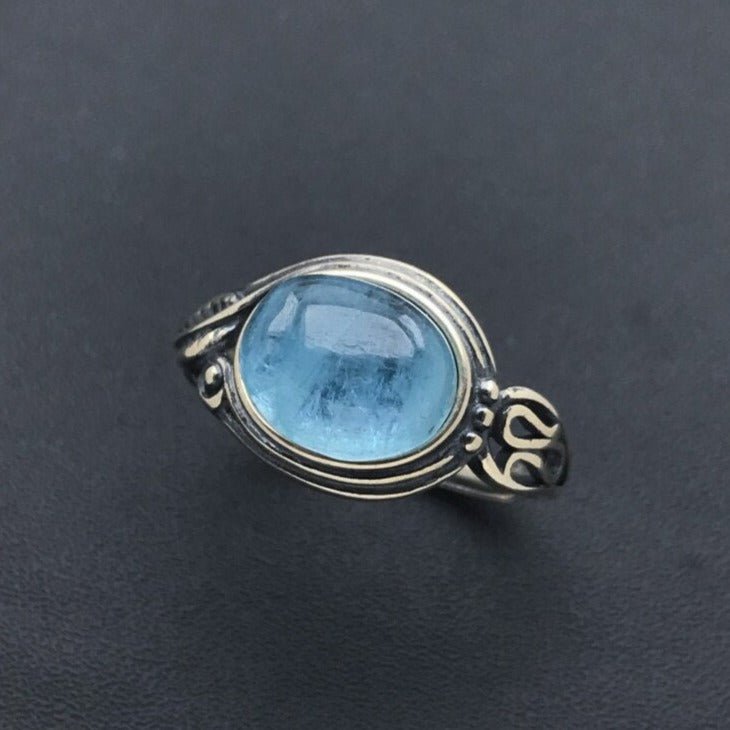 Bague Ajustable "Sensibilité" en Aigue-Marine & Argent - Bijou de Bien-être et Amour.