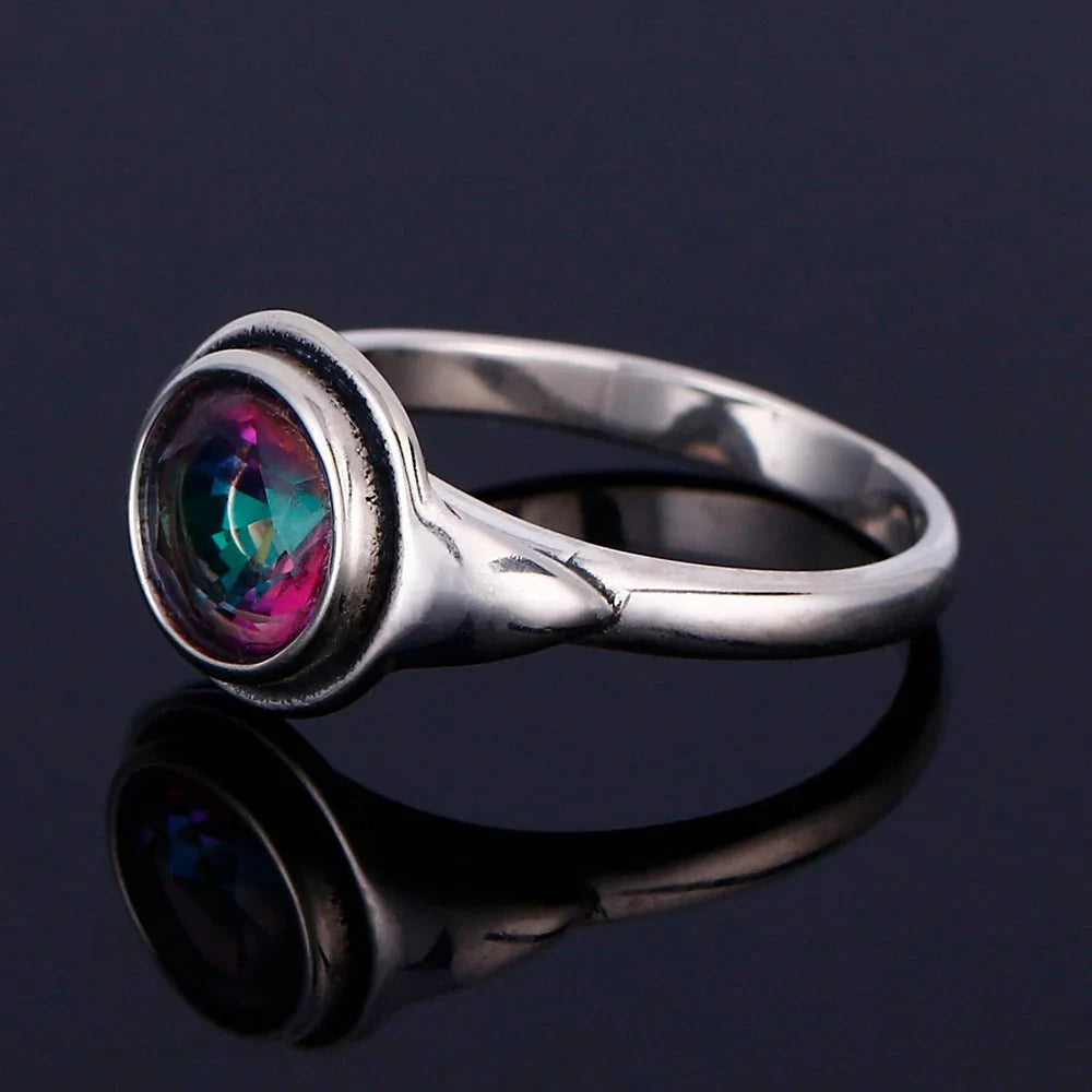 Bague en Topaze Mystique Arc-en-Ciel & Argent - Bijou de Bien-être et Harmonie.