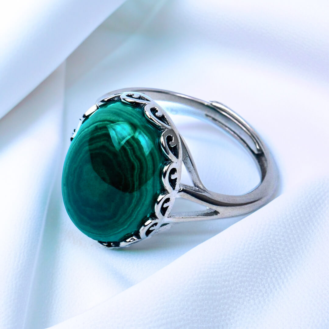 Bague Ajustable "Purification & Guérison" en Malachite - Bijou de Bien-être et Harmonie.