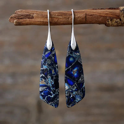 Boucles d'Oreilles Pendantes en Jaspe Bleu - Bijou de Bien-être et Harmonie