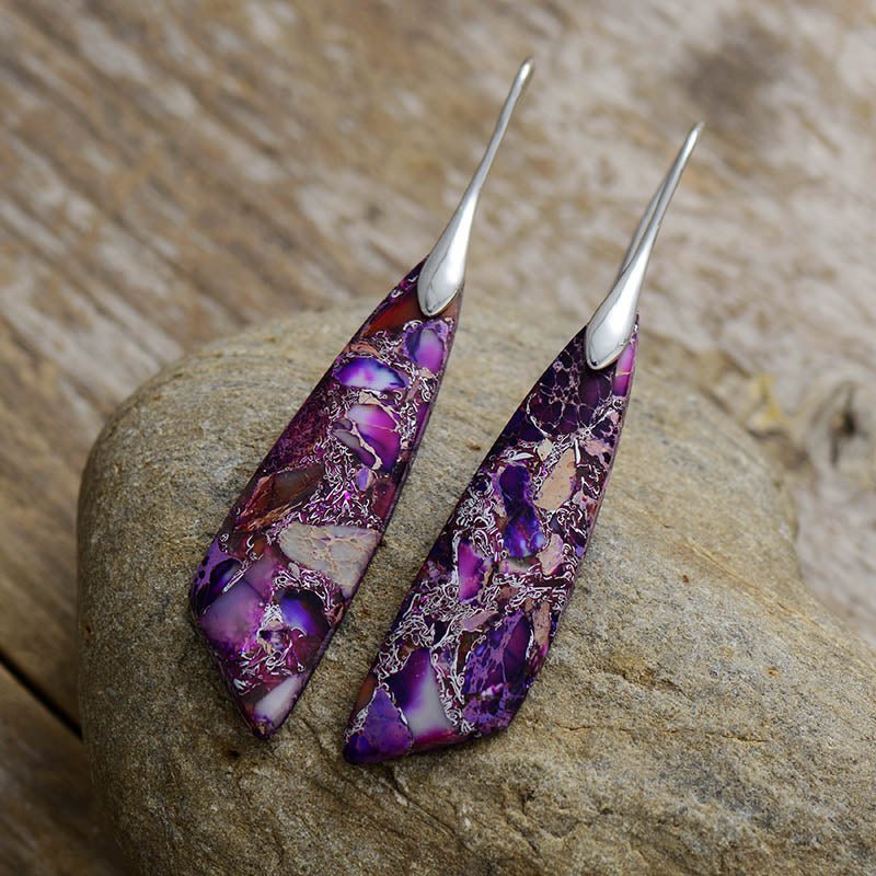 Boucles d'Oreilles Pendantes en Jaspe Violet - Bijou de Bien-être et Harmonie