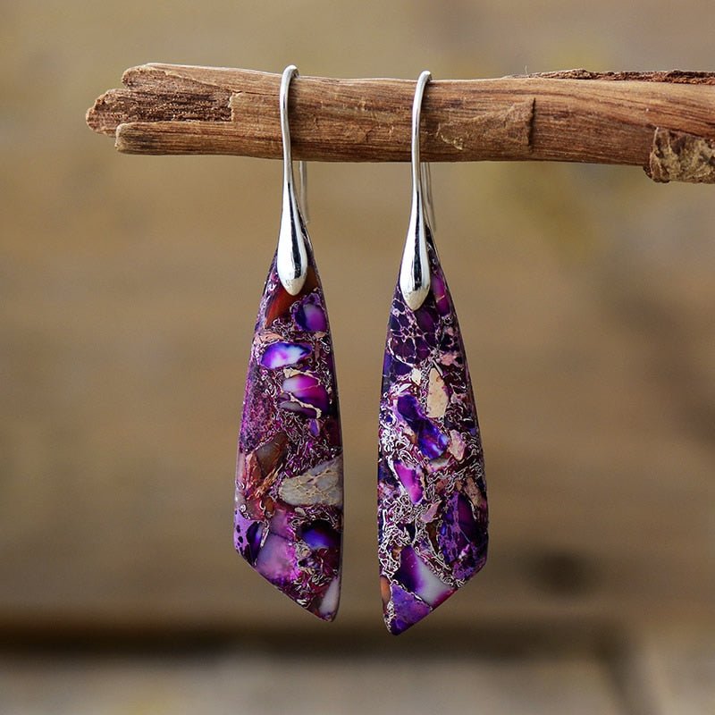 Boucles d'Oreilles Pendantes en Jaspe Violet - Bijou de Bien-être et Harmonie