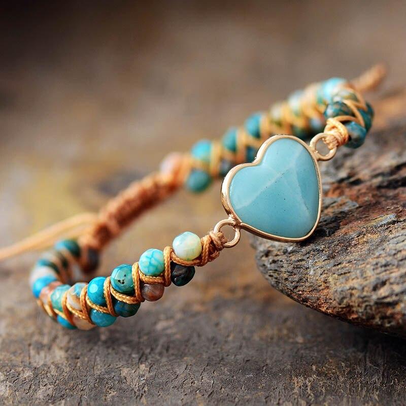 Bracelet Tressé "Cœur" en Amazonite - Bijou de Bien-être et Harmonie