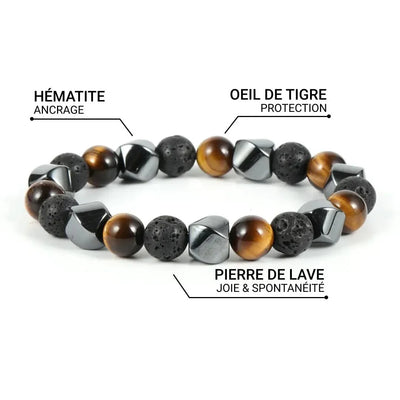 Bracelet Triple Protection en Pierre de Lave, Oeil de Tigre & Hématite - Bijou de Bien-être et Harmonie