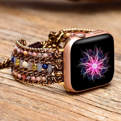 Bracelet Wrap Apple Watch en Rhodonite - Bijou de Bien-être et Harmonie