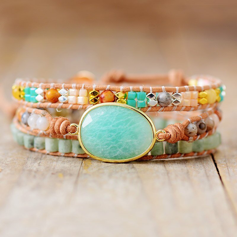 Bracelet Wrap "Douceur & Apaisement" en Amazonite - Bijou de Bien-être et Harmonie