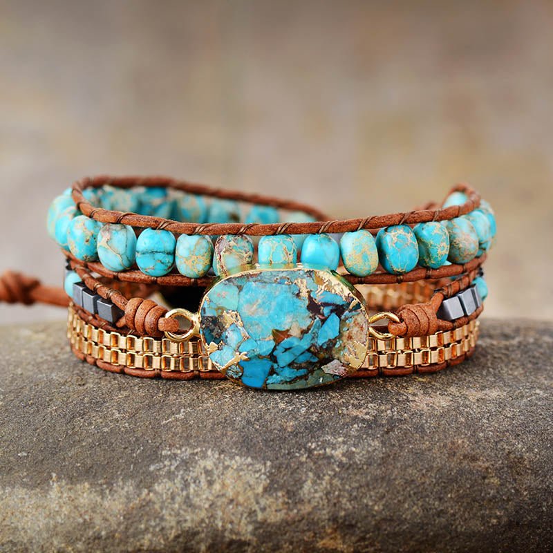 Bracelet Wrap "Énergie Apaisante" en Turquoise - Bijou de Bien-être et Harmonie