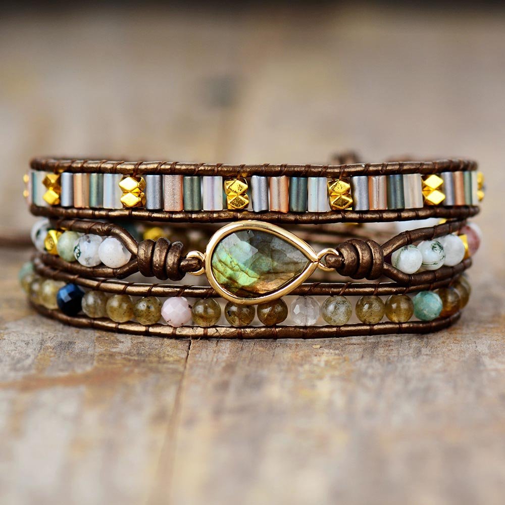 Bracelet Wrap "Protection" en Labradorite - Bijou de Bien-être et Harmonie