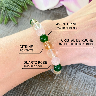 Bracelet "Chance & Opportunité" en Aventurine, Citrine, Quartz Rose & Cristal Clair - Bijou de Bien-être et Harmonie