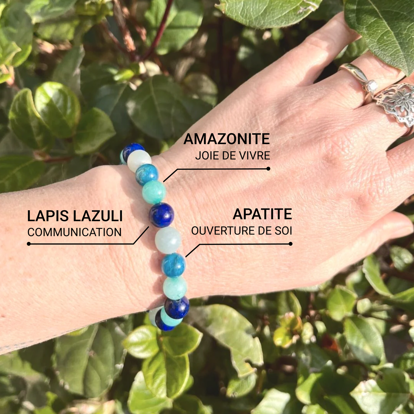 Bracelet "Océan" en Amazonite, Lapis Lazuli, Aigue-Marine & Apatite - Bijou de Bien-être et Harmonie