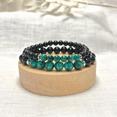 Bracelet "Équilibre Énergétique" en Malachite & Tourmaline Noire - Bijou de Bien-être et Harmonie