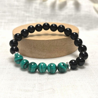 Bracelet "Équilibre Énergétique" en Malachite & Tourmaline Noire - Bijou de Bien-être et Harmonie