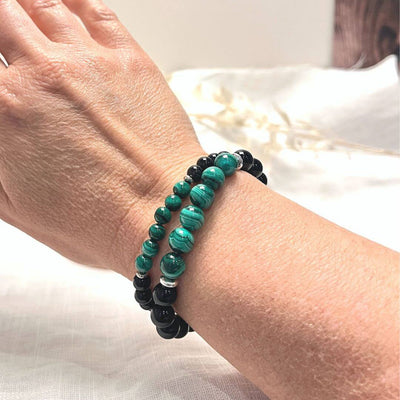 Bracelet "Équilibre Énergétique" en Malachite & Tourmaline Noire - Bijou de Bien-être et Harmonie