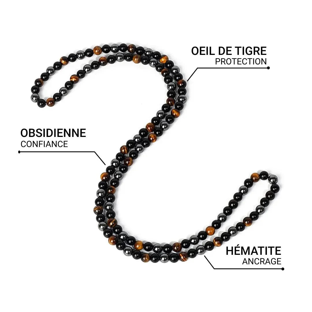 Collier "3 Protections" en Hématite, Obsidienne & Oeil de Tigre - Bijou de Bien-être et Harmonie