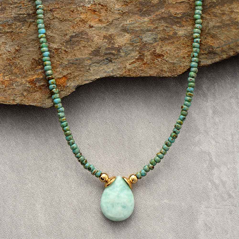 Collier Goutte en Amazonite & Perles de Jaspe - Bijou de Bien-être et Harmonie