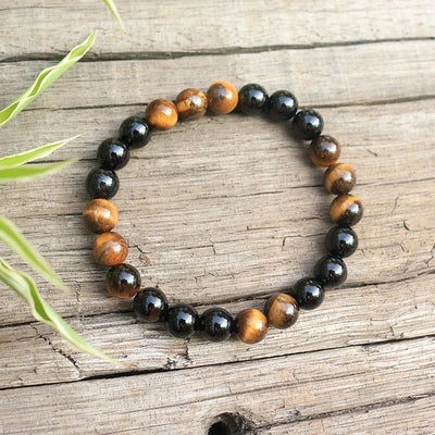 Collier Mala "Lune Protectrice" en Onyx & Oeil de Tigre - Bijou de Bien-être et Harmonie