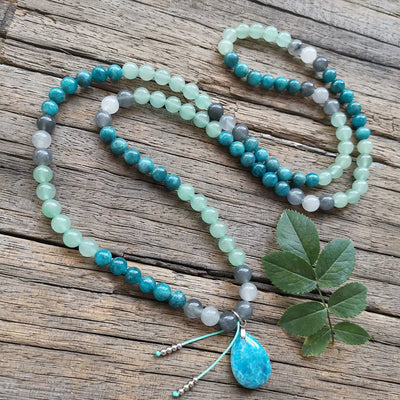 Collier Mala "Transformation" en Apatite, Aventurine Verte & Labradorite - Bijou de Bien-être et Harmonie