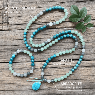 Collier Mala "Transformation" en Apatite, Aventurine Verte & Labradorite - Bijou de Bien-être et Harmonie