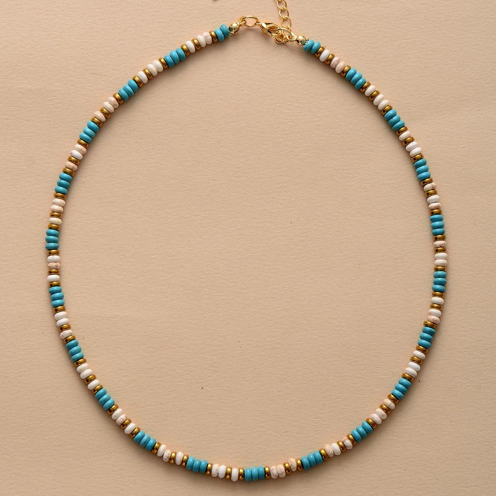 Collier Ras de Cou "Vibration" en Turquoise & Howlite - Bijou de Bien-être et Harmonie