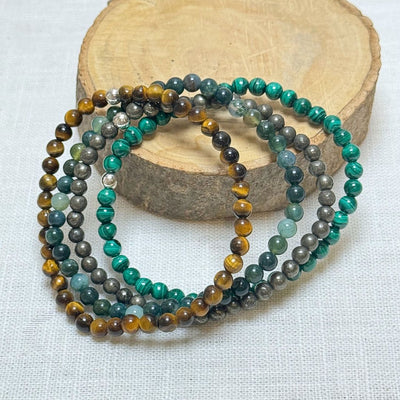 Ensemble "Protection & Guérison" en Pyrite, Malachite, Oeil de Tigre & Agate Mousse - Bijou de Bien-être et Harmonie